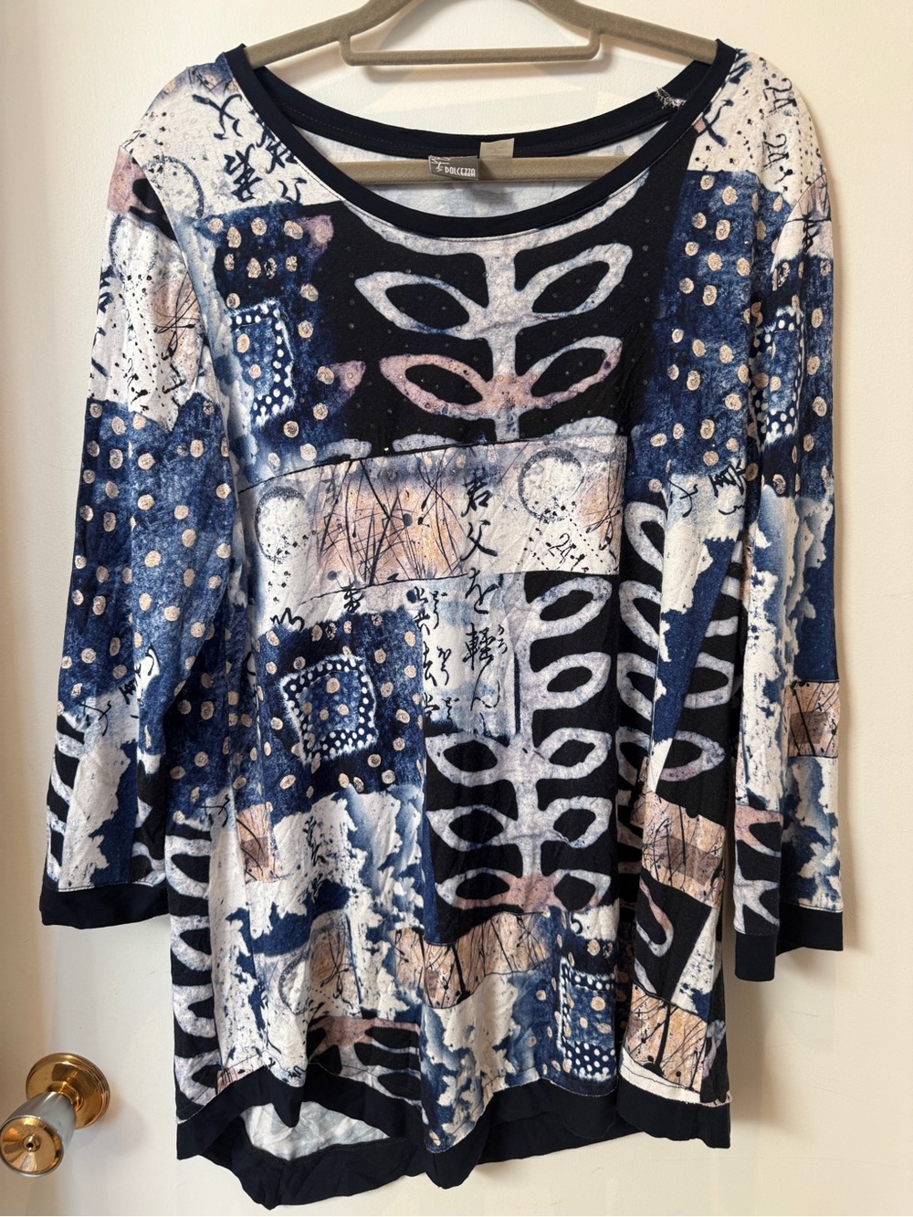 Dolcezza Simply Art XL Abstract Tunic Top Blue Black Artwear Lagenlook